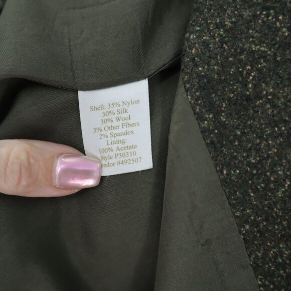 Caslon Silk Wool Overcoat Womens 8P Green Rich Auntie Core Quiet Luxury Academia - Picture 4 of 10